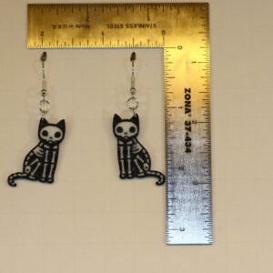Skeleton cat earrings, gothic Halloween jewelry accessory