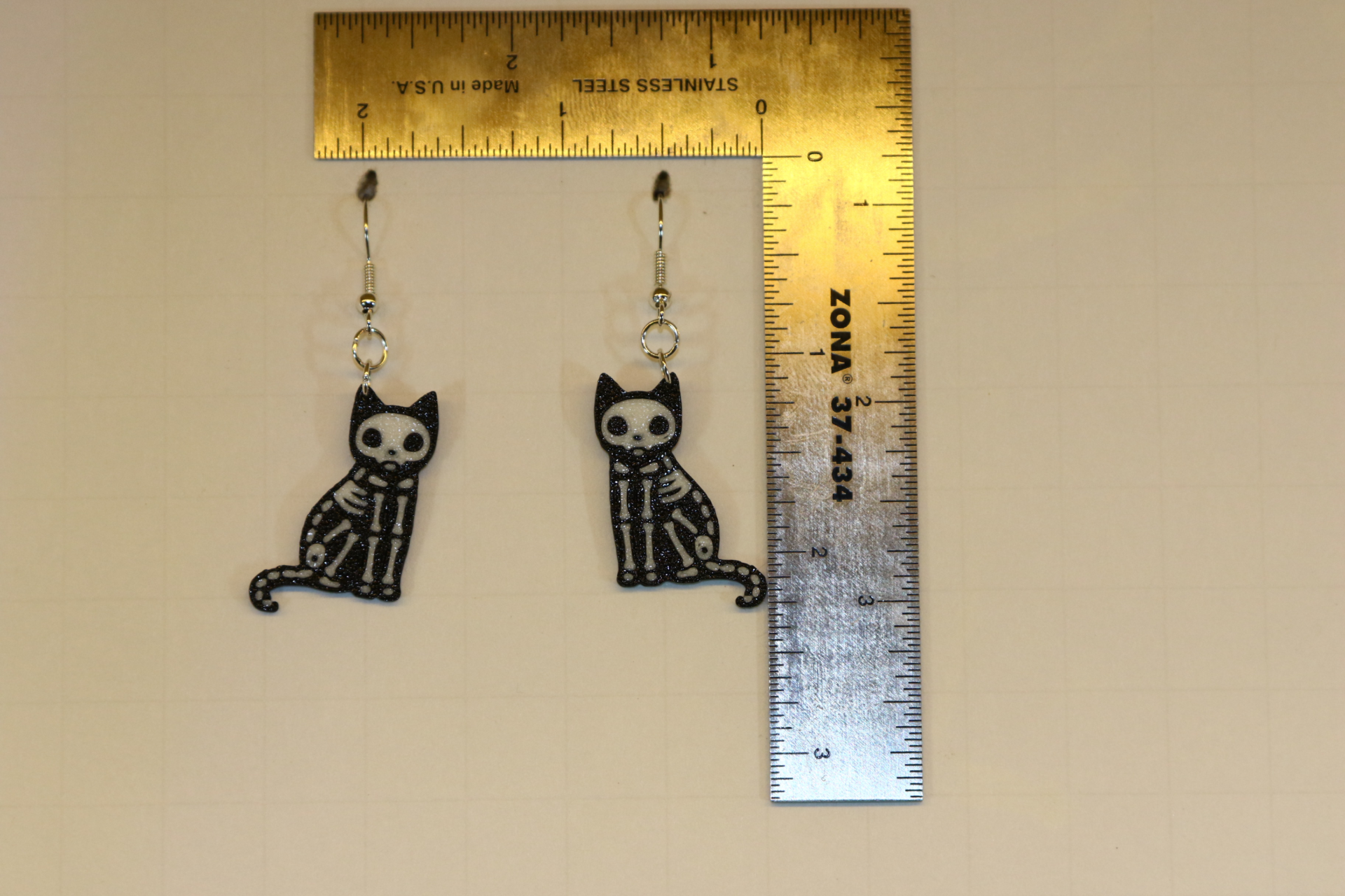 Skeleton cat earrings, gothic Halloween jewelry accessory
