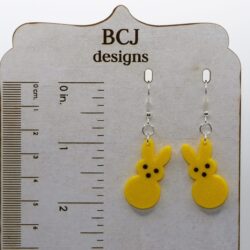Bunny Peep-shaped earrings in bright pastel colors.