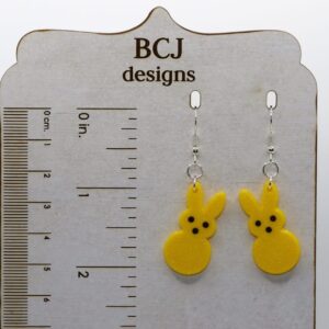 Bunny Peep-shaped earrings in bright pastel colors.