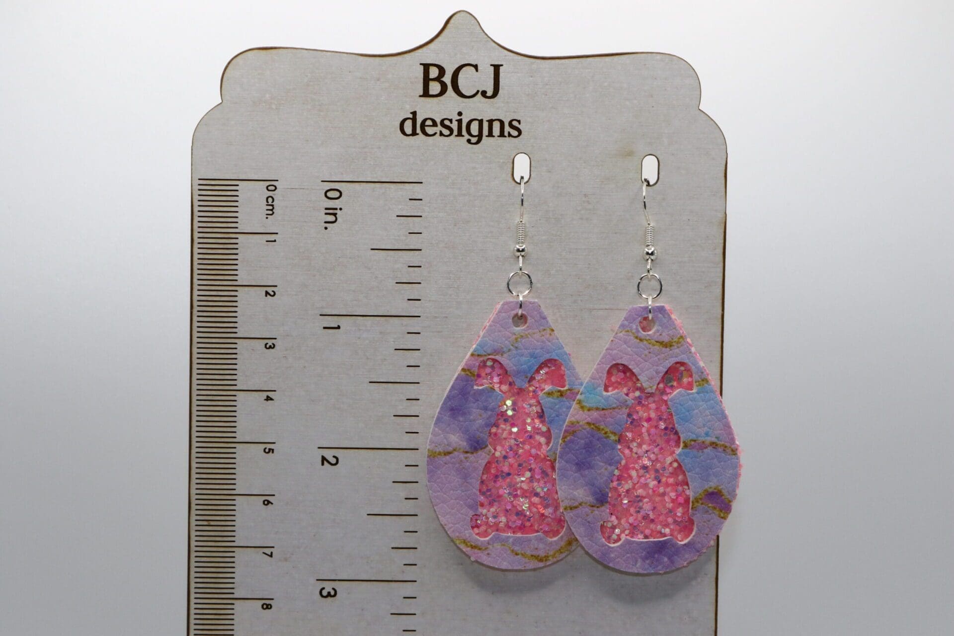 Faux Leather Glitter Bunny Earrings – Sparkly Easter Accessory - Image 2
