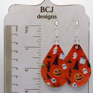 Halloween teardrop faux leather earrings, seasonal jewelry accessory