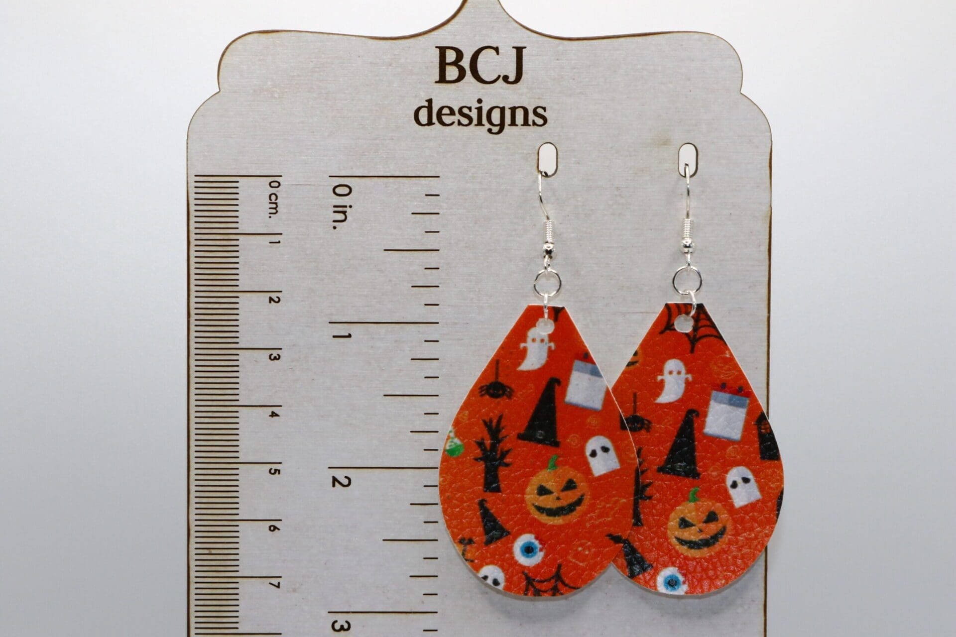 Halloween teardrop faux leather earrings, seasonal jewelry accessory