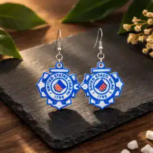 Pair of earrings featuring the U.S. Coast Guard emblem with red, white, and blue accents. 1