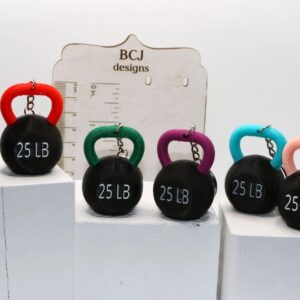 Mini kettlebell keychain with metallic finish