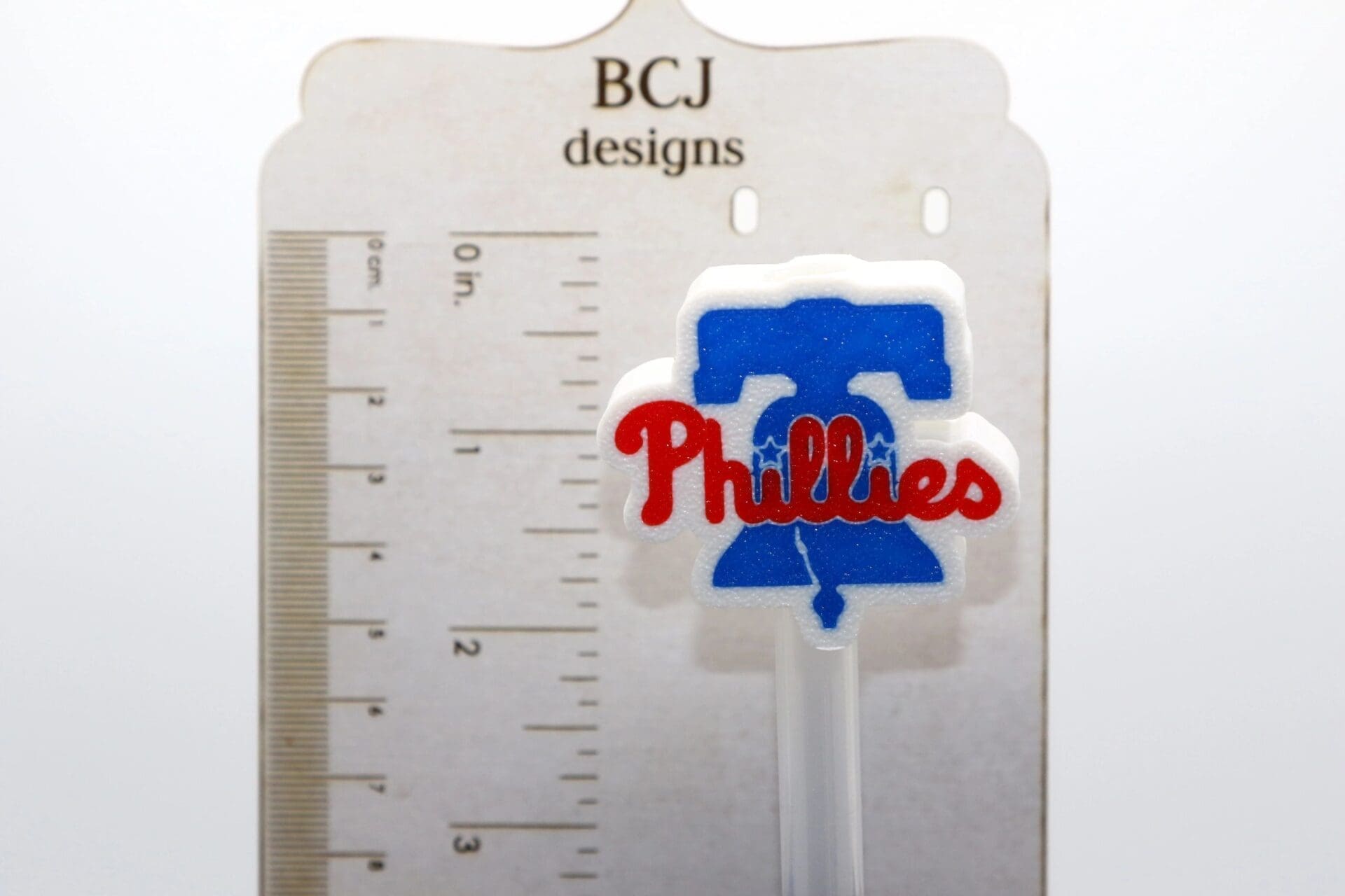 Philadelphia Phillies logo straw topper on a drinking straw