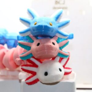 Axolotl fidget toy with smiling face and flexible limbs.