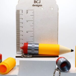 Pencil chapstick holder keychain in yellow and pink