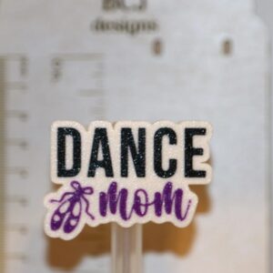 Dance Mom straw topper clipped to a straw