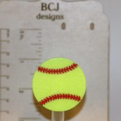 Softball straw topper with yellow ball and red stitch detailing.