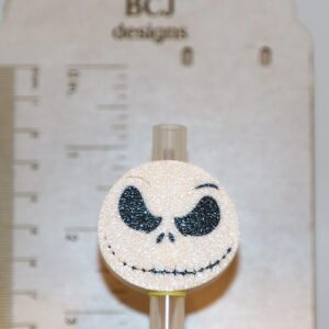 Jack Skellington straw topper with white skull design.