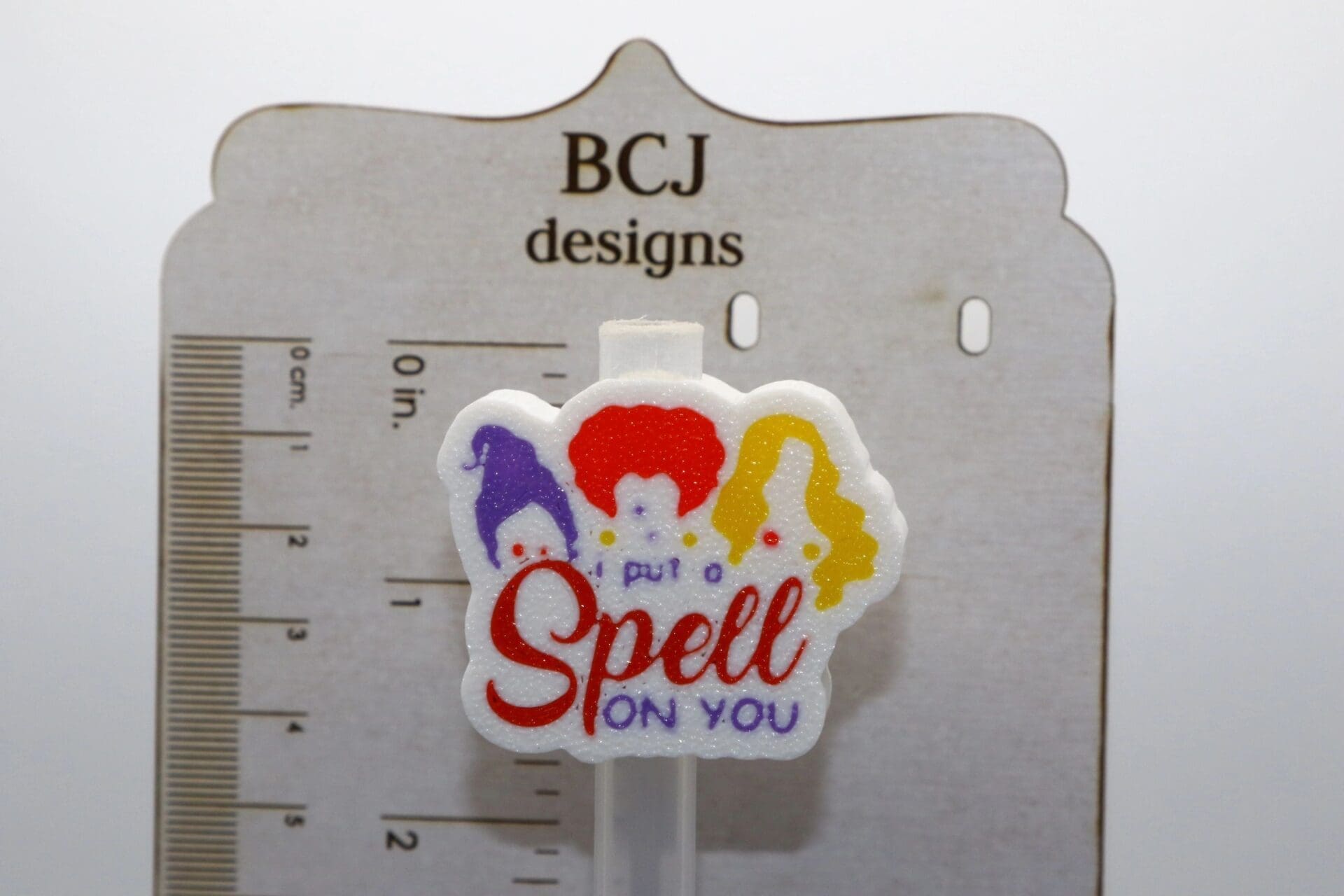 “I Put a Spell on You” straw topper with spooky lettering design.