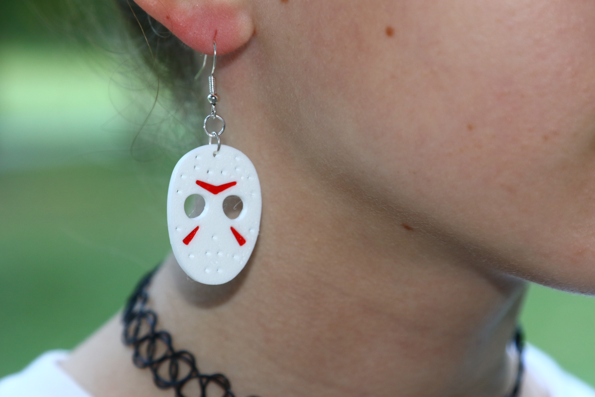 Jason Voorhees knife-inspired earrings, silver blade with detailed handle design