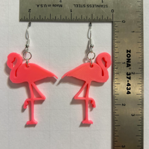 Flamingo earrings with pink tropical bird design.