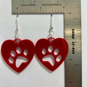 Heart paw earrings featuring heart and paw print combined design.
