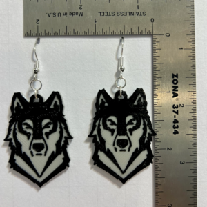 Wolf earrings featuring detailed wolf head design.
