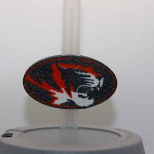 Orange and black straw topper featuring Rising Sun Tigers logo