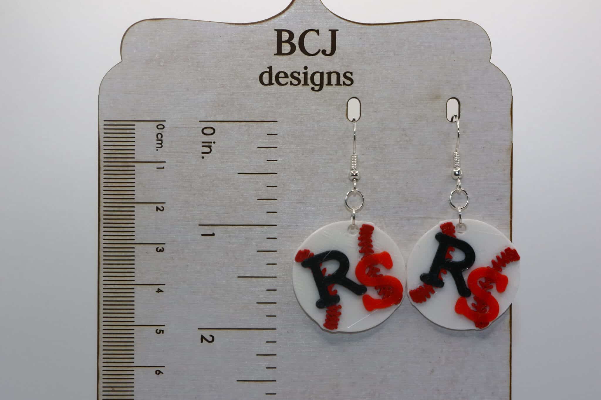 Softball earrings with black and orange RS logo for RSHS fans
