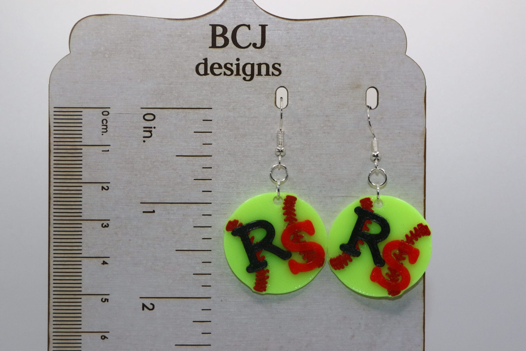 Softball earrings with black and orange RS logo for RSHS fans