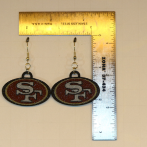 Pair of earrings featuring the San Francisco 49ers logo in red and gold.