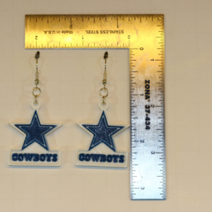 Pair of earrings featuring the Dallas Cowboys star logo in blue and white.