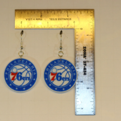 Pair of earrings featuring the Philadelphia 76ers logo in red, white, and blue.