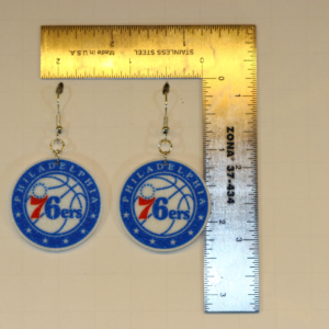 Pair of earrings featuring the Philadelphia 76ers logo in red, white, and blue.