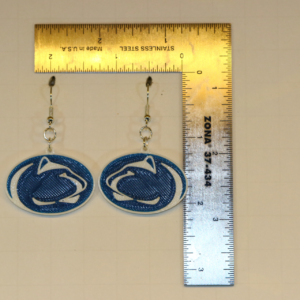 Pair of earrings featuring the Penn State Nittany Lion logo in blue and white.