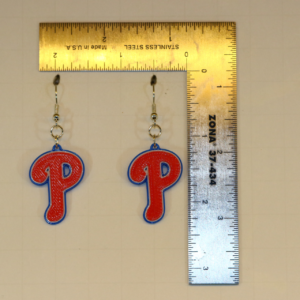 Pair of earrings featuring the Philadelphia Phillies logo in red, white, and blue.