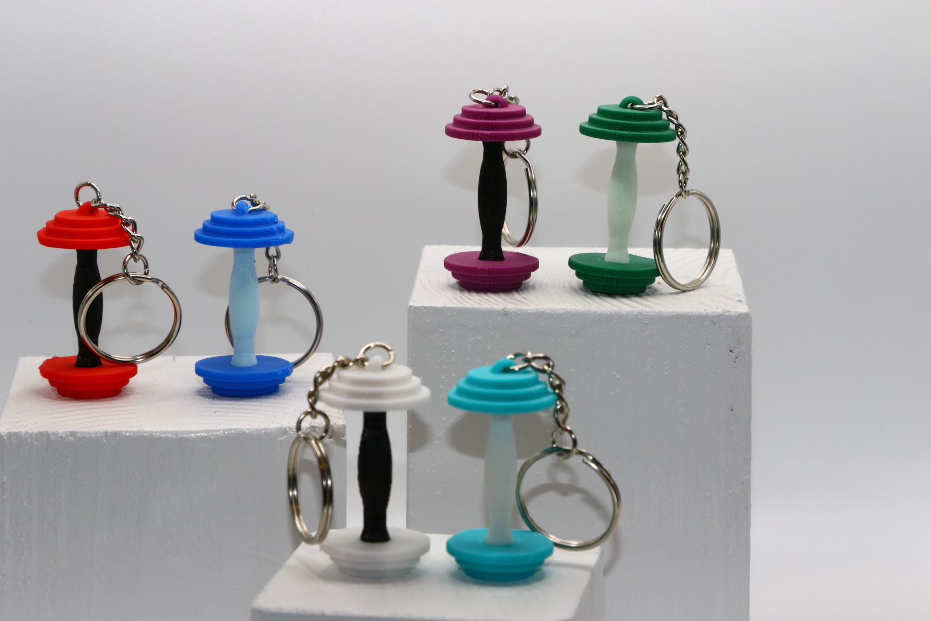 dumbell keychain in various colors