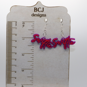 Pair of “Swiftie” earrings in bold lettering with silver hooks