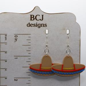 Colorful sombrero-shaped earrings for Cinco de Mayo.
