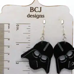 Pair of black Darth Vader helmet earrings with silver hooks.