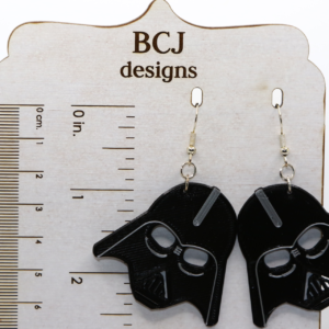 Pair of black Darth Vader helmet earrings with silver hooks.