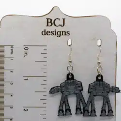 Pair of silver AT-AT walker earrings inspired by Star Wars.