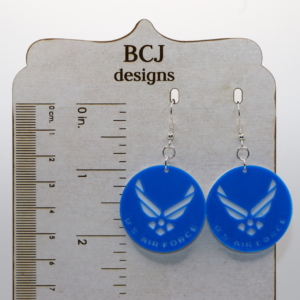 Pair of earrings featuring the U.S. Air Force emblem with blue and silver accents.