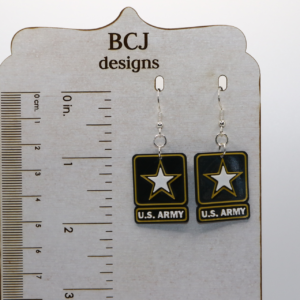 Pair of earrings with U.S. Army emblem in black and gold.
