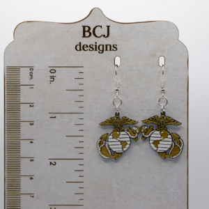 Pair of earrings with U.S. Marine Corps emblem in red and gold.
