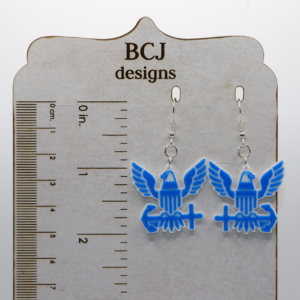 Pair of earrings featuring the U.S. Navy emblem in blue and gold.
