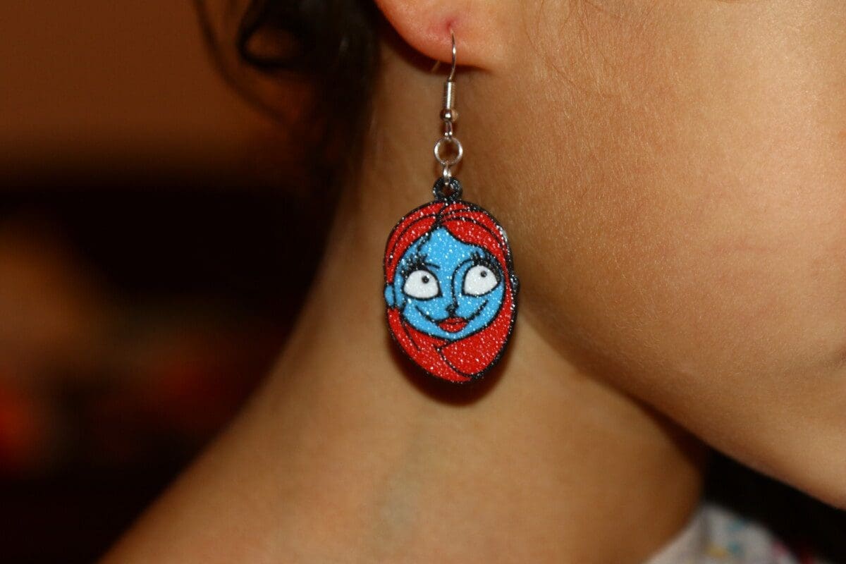 Sally-themed earrings, spooky-cute Halloween Earrings and Keychain and Straw Topper jewelry