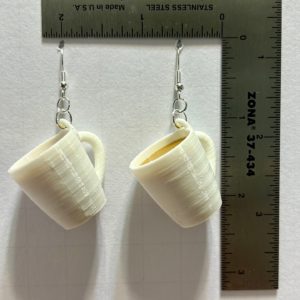 Coffee mug earrings with miniature detailed cup design.