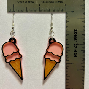 Ice cream cone earrings with detailed scoop and cone.