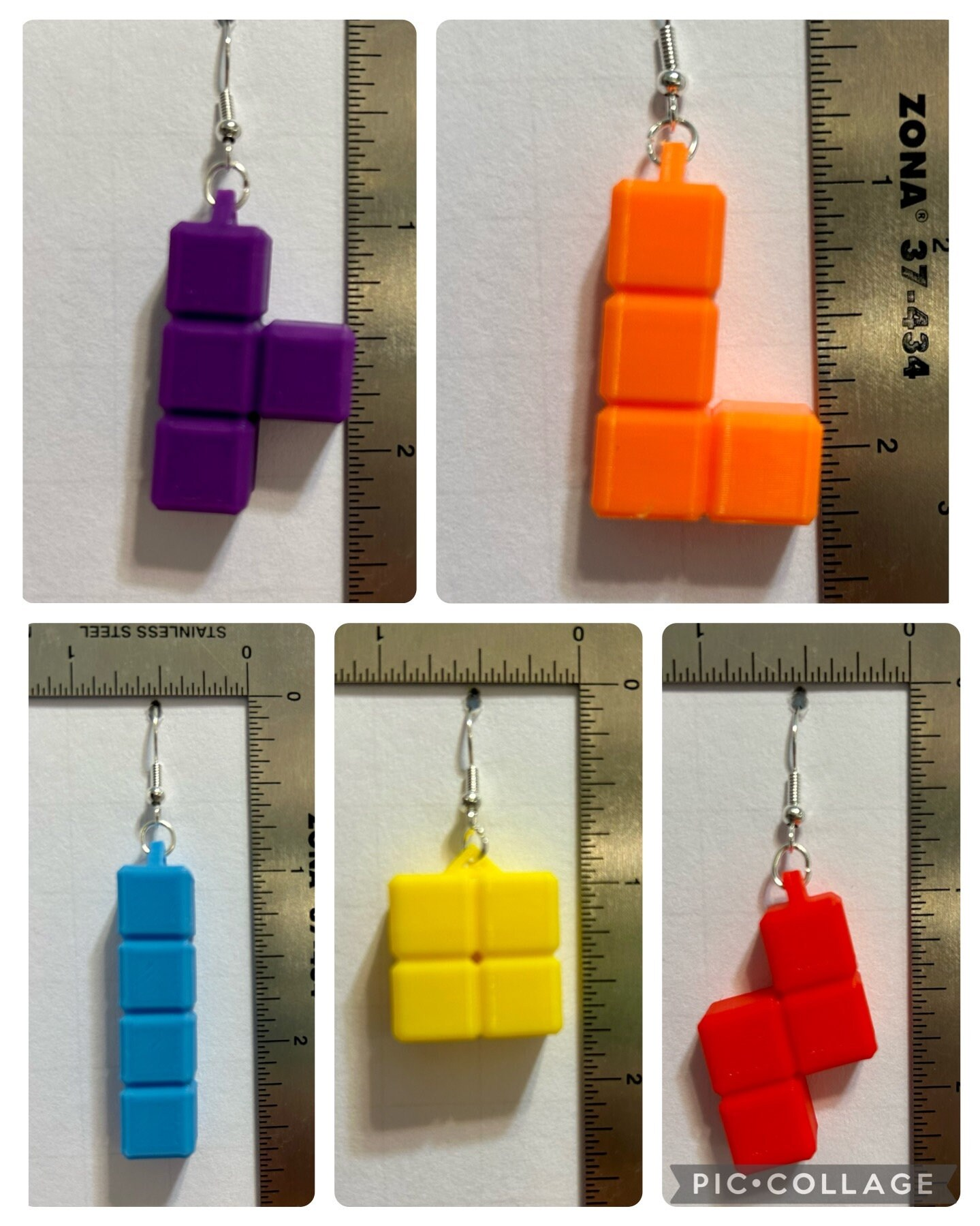 Pair of earrings featuring colorful Tetris blocks in a stacked arrangement.