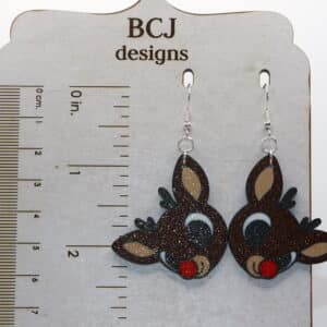 rudolph earrings with red nose inspired by classic 1964 TV special