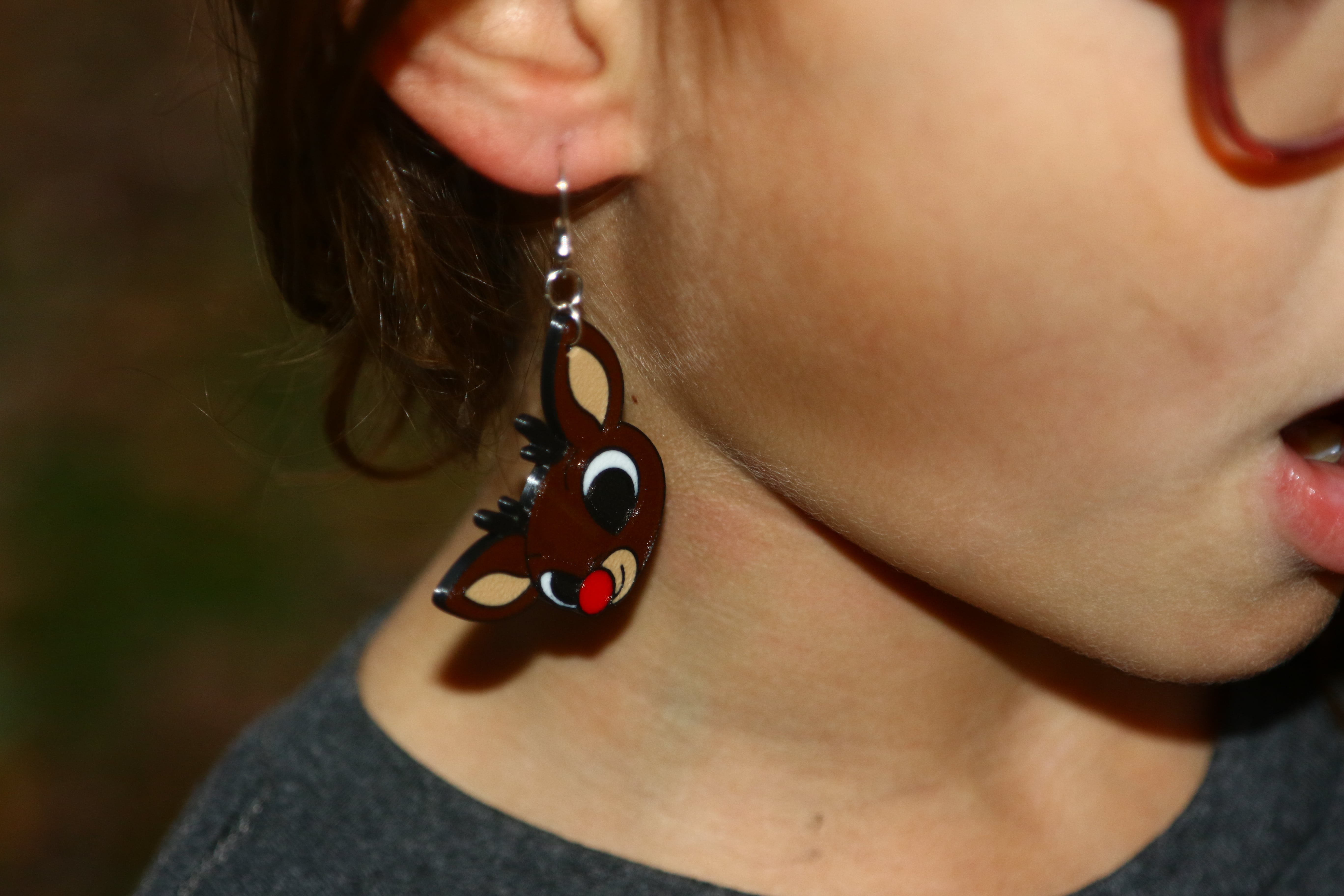 rudolph earrings with red nose inspired by classic 1964 TV special