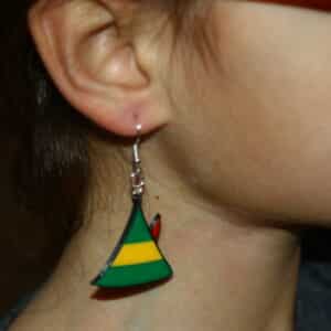 green elf hat earrings with red trim inspired by Elf movie