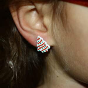 little debbie christmas tree cakes stud earrings with green frosting and sprinkles