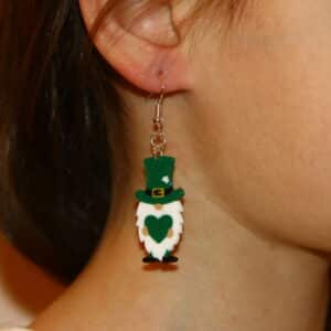 Gnome earrings with a big heart on its chest, playful St. Patrick’s Day design