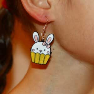 Bunny-in-a-Basket Easter Earrings featuring a playful bunny in a colorful basket, perfect for spring and Easter celebrations