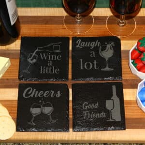 Girls Night Coasters, laser engraved 4 in × 4 in square coasters with friendship and wine-themed phrases